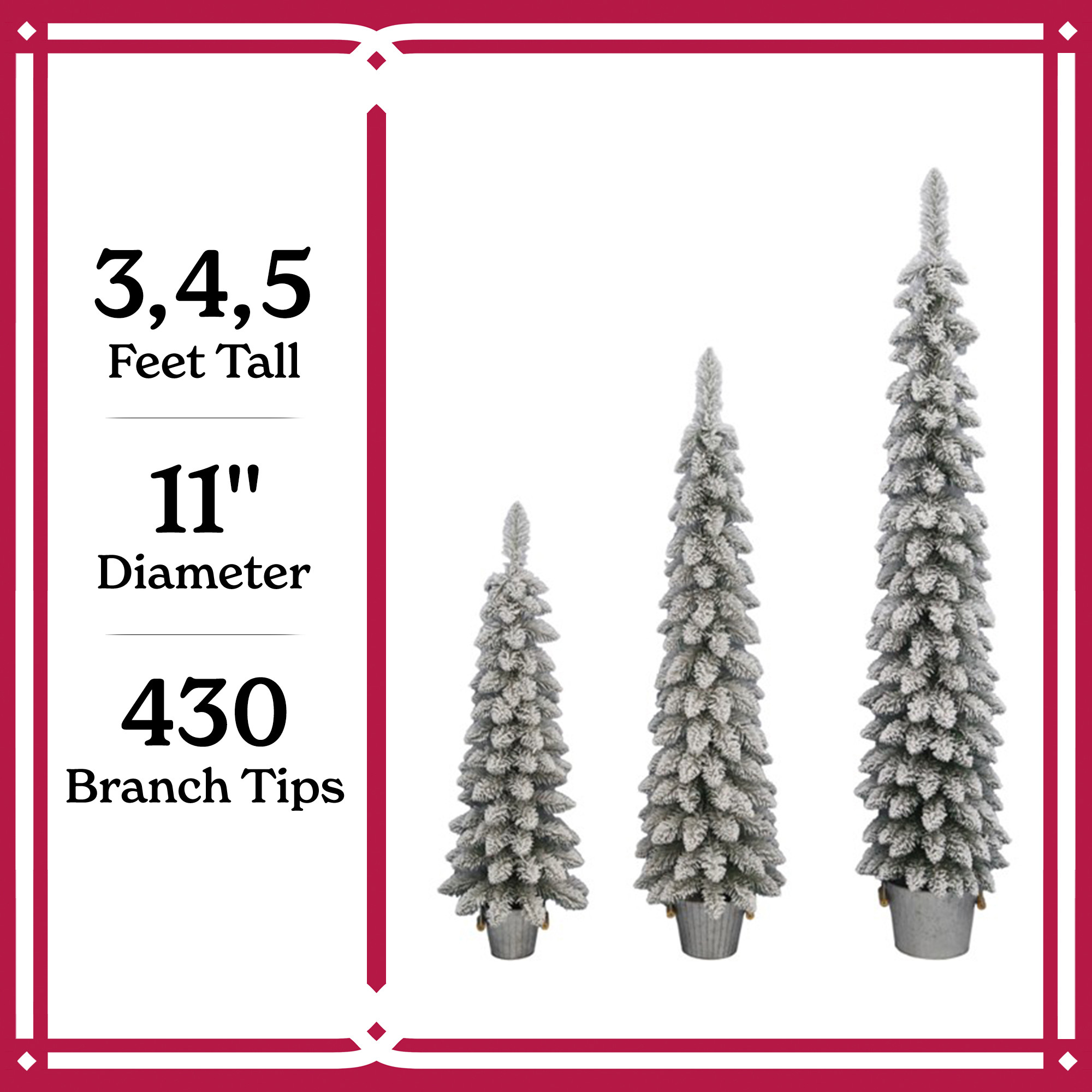 Set of 3 Flocked Pine Trees in Galvanized Buckets, Assorted Sizes, by Holiday Time | Walmart (US)