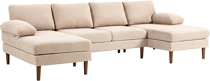 HOMCOM Sectional Sofa, 4 Seater Corner Sofa with Double Chaise Lounge, Modern U Shape Couch with ... | Amazon (CA)