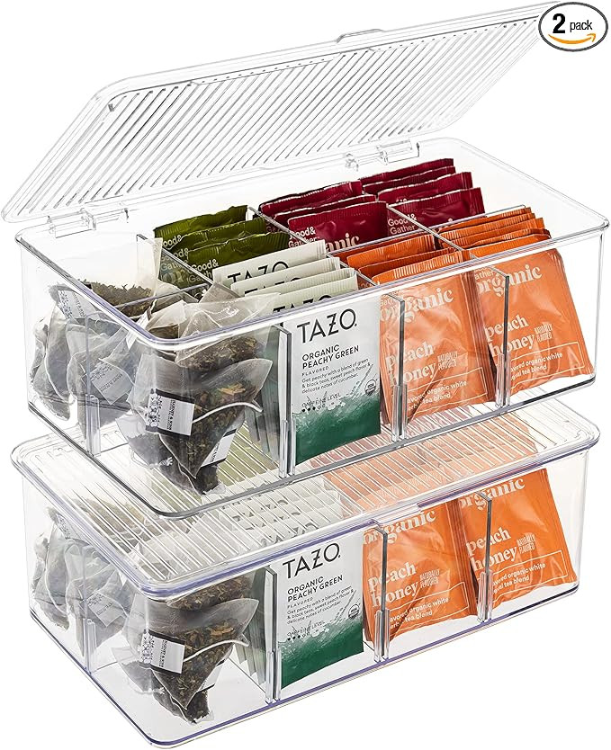 Sorbus Organizer Bins, with lids & Removable Compartments, tea bag organizer Box, Kitchen Pantry ... | Amazon (US)