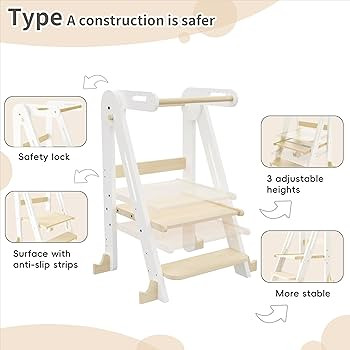 Kids Kitchen Step Stool, Foldable Toddler Tower, Height Adjustable Toddler Standing Tower with Sa... | Amazon (US)