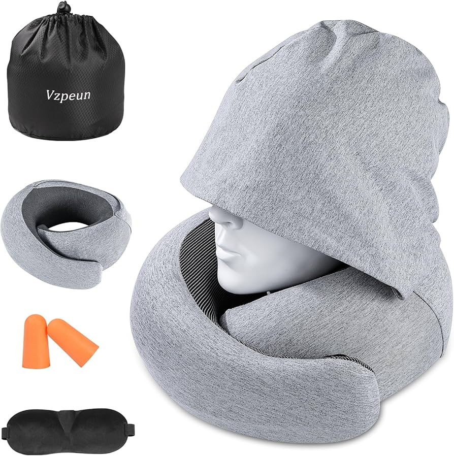Travel Pillow - Hooded Neck Pillow Airplane Memory Foam Filling for Plane, Office, Cars Sleeping,... | Amazon (US)