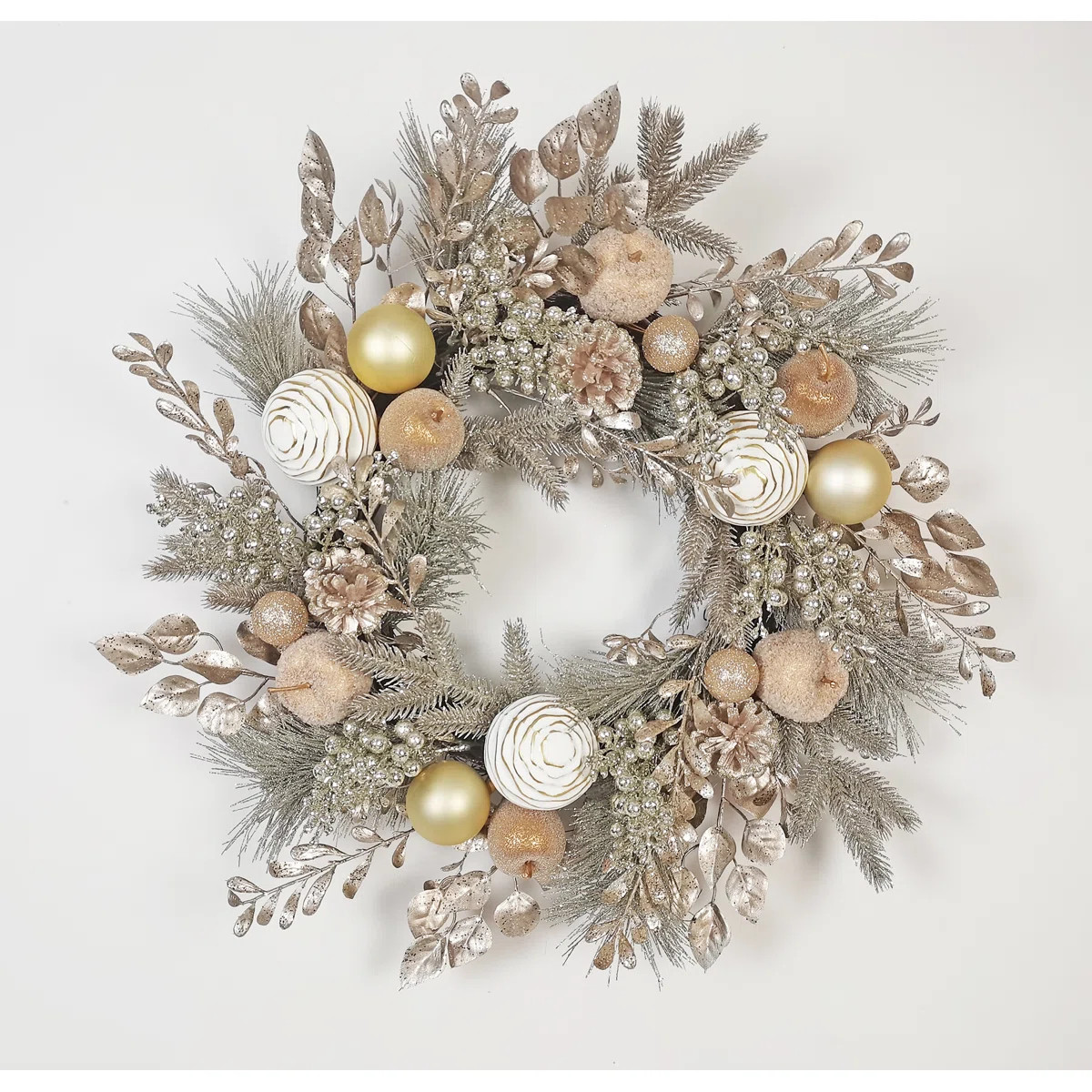 X'mas Glitter Wreath,24" Apple/Ornaments/Berry/Pine; Champagne | Wayfair North America