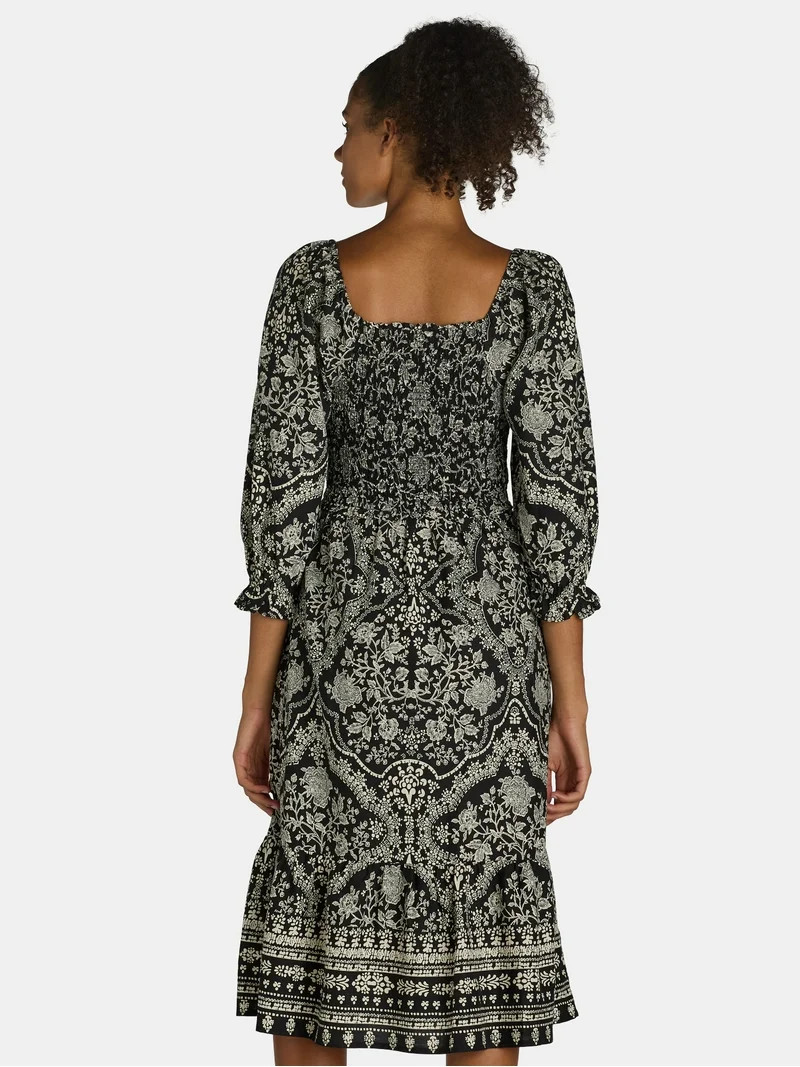 The Pioneer Woman Smocked Bodice Midi Dress, Women’s and Women’s Plus, Sizes XS-3X | Walmart (US)