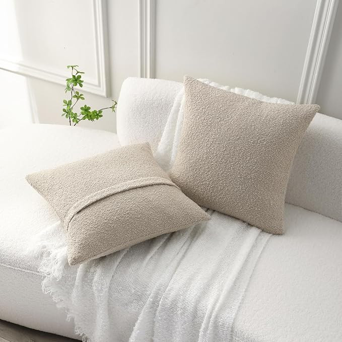 FUTEI Pack of 2 Beige Boucle Accent Decorative Throw Pillow Covers,20x20 Inch Soft Solid Textured... | Amazon (US)