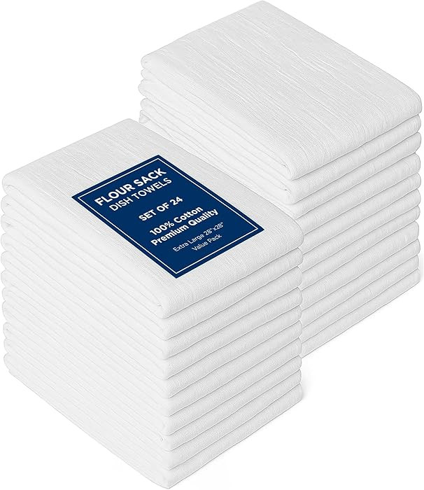 ROYALE LINENS Flour Sack Towels – 24 Pack 28x28 Inch White Kitchen Dish Towels – 100% Cotton ... | Amazon (US)