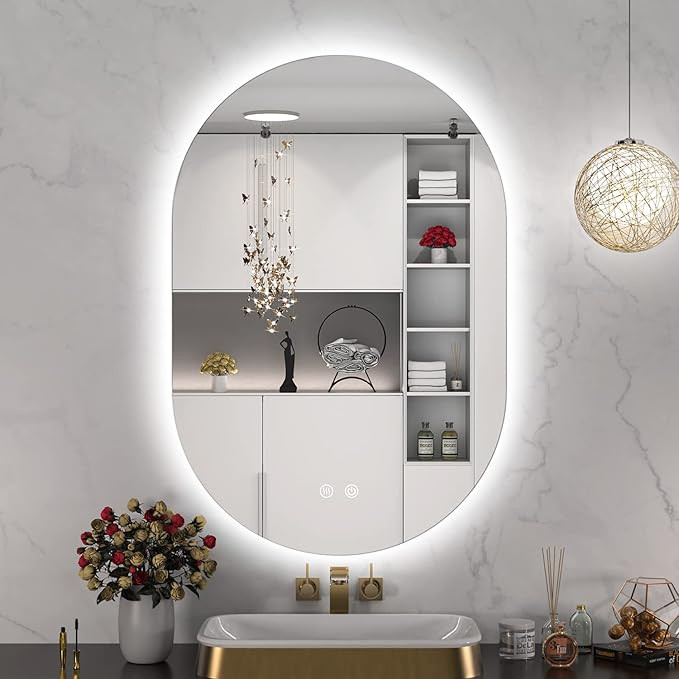 KLC 30 x 20 Inch LED Backlit Mirror for Bahthroom, Oval Bathroom Vanity Mirror with Lights Wall M... | Amazon (US)