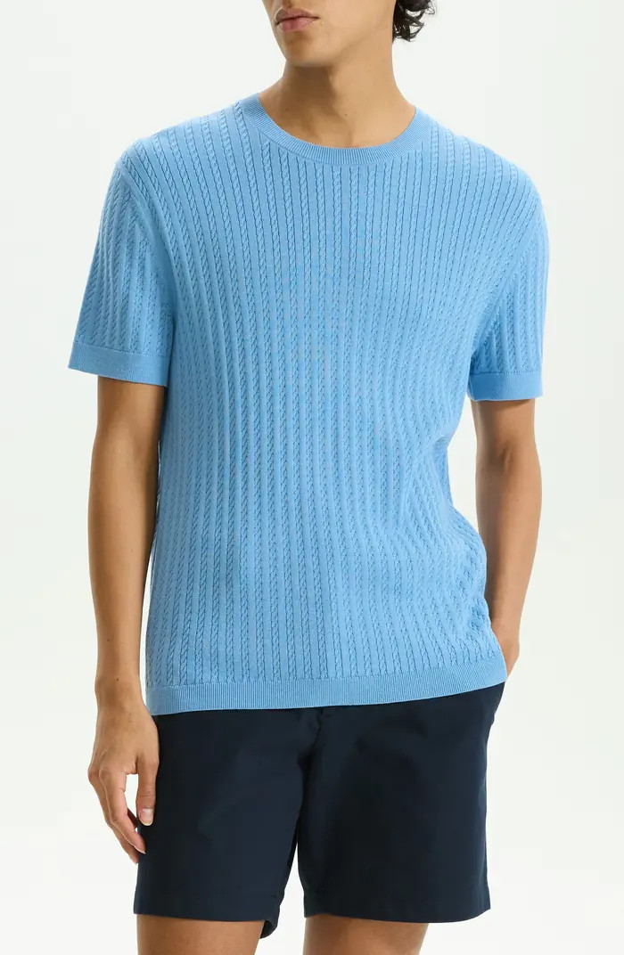 Cable Short Sleeve Cotton Blend Sweater | Nordstrom