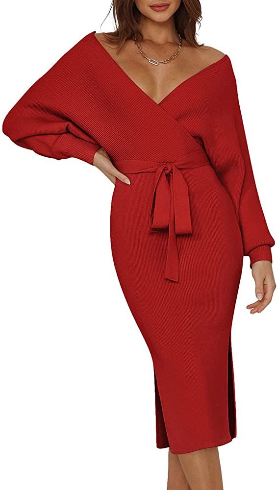 Pink Queen Womens V Neck Sweater Wrap Maxi Dress      
 Nylon | Amazon (US)