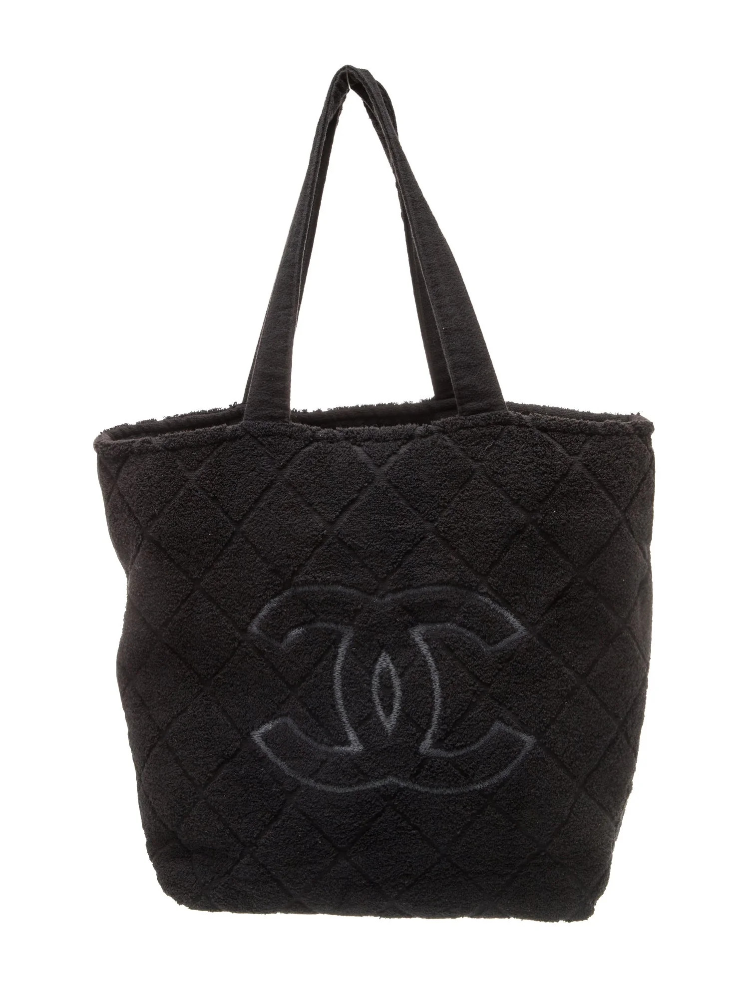 Chanel Terry Cloth CC Beach Towel Tote - Black Totes, Handbags - CHA1406508 | The RealReal | The RealReal