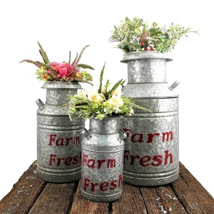 Set of 3 Old Style Galvanized Milk Jug Planters (Planters - Iron - Assembled) | Bed Bath & Beyond