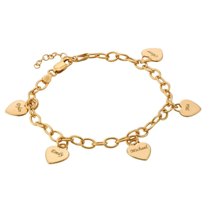 Link Bracelet with Heart Charms in Gold Vermeil | MYKA