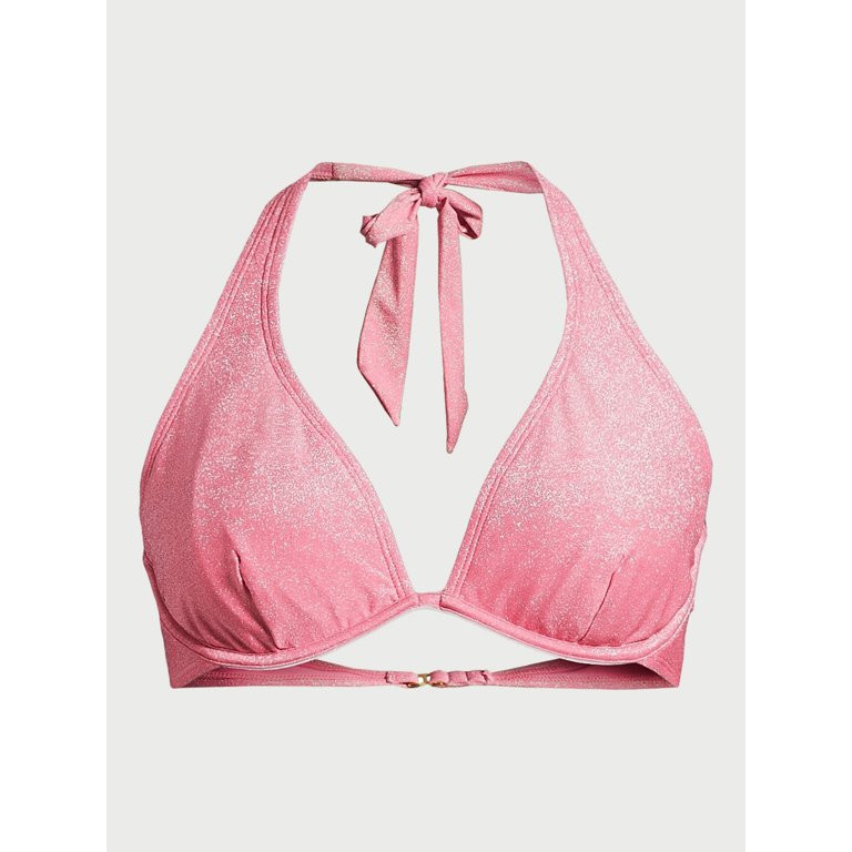 No Boundaries Juniors’ Underwire Halter Shimmer Bikini Top, Sizes S-XXL - Walmart.com | Walmart (US)