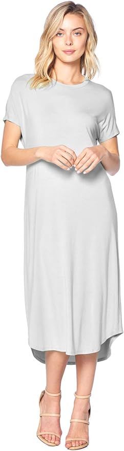 12 Ami Basic Solid Short Sleeve Midi T-Shirt Dress - Made in USA | Amazon (US)