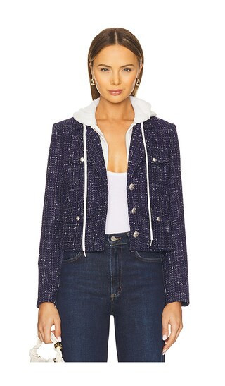 Central Park West Crop Tweed Dickie Blazer in Navy. - size M | Revolve Clothing (Global)