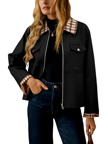 UEAL Spring Jackets For Women 2026 Trendy Black Light Zip Up Cute Summer Jacket Coats X-Large Black | Amazon (US)