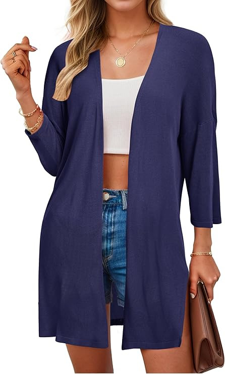 Arach&Cloz Womens 2024 Casual 3/4 Sleeve Open Front Cardigan Lightweight Kimono Summer Beach Cove... | Amazon (US)