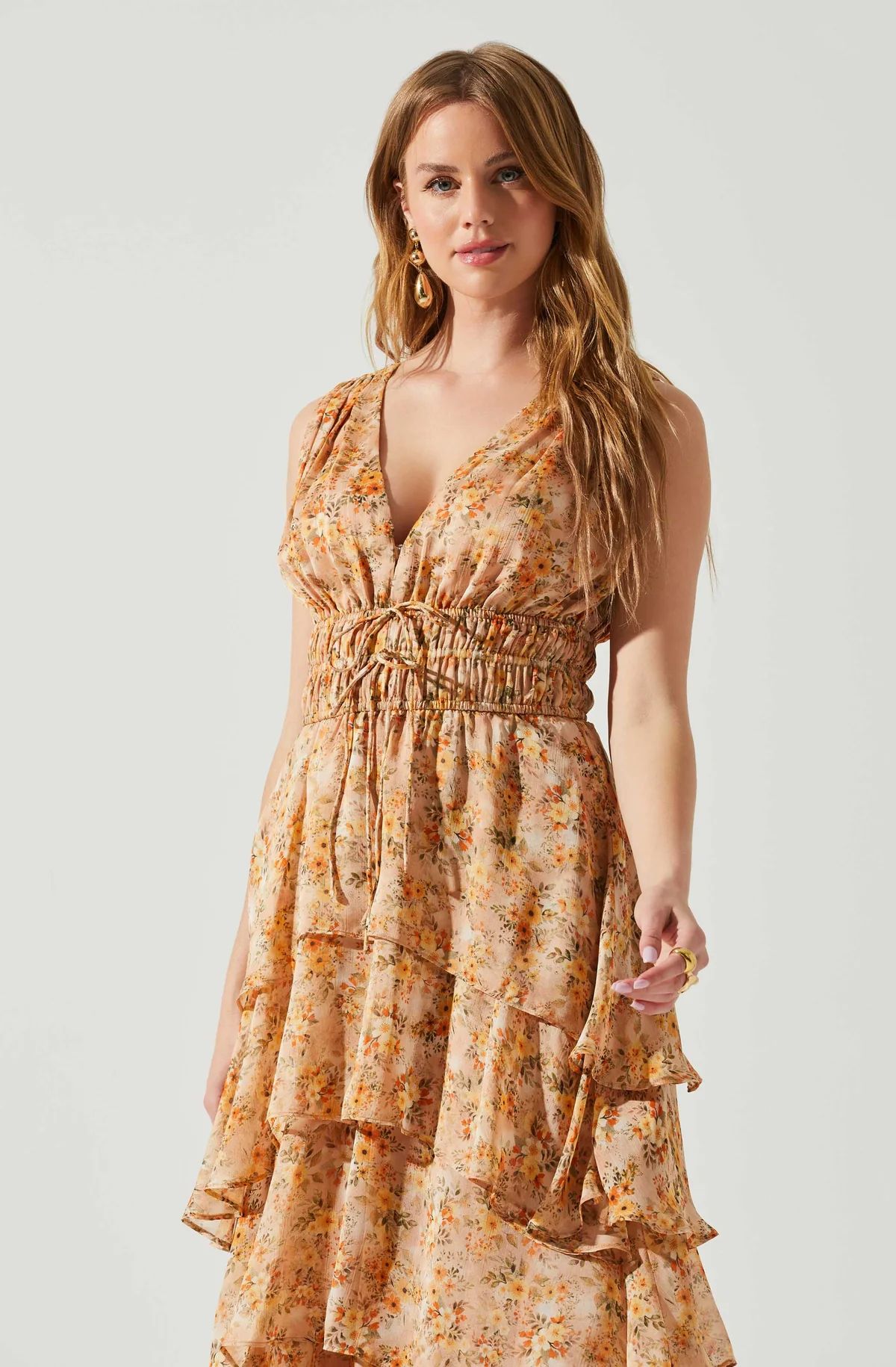 Kali Sleeveless Smocked Waist Floral Maxi Dress | ASTR The Label (US)