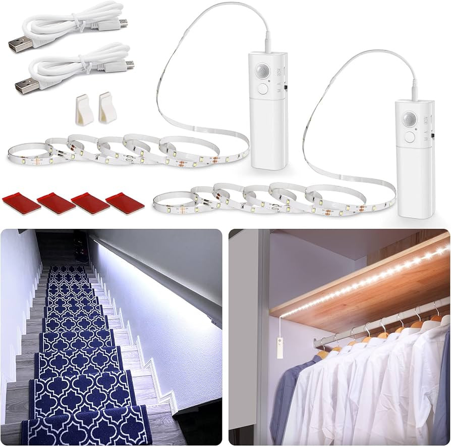 WOBANE Motion Sensor Closet Strip Lights, Rechargeable Motion Activated Light, Battery Powered 6.... | Amazon (US)