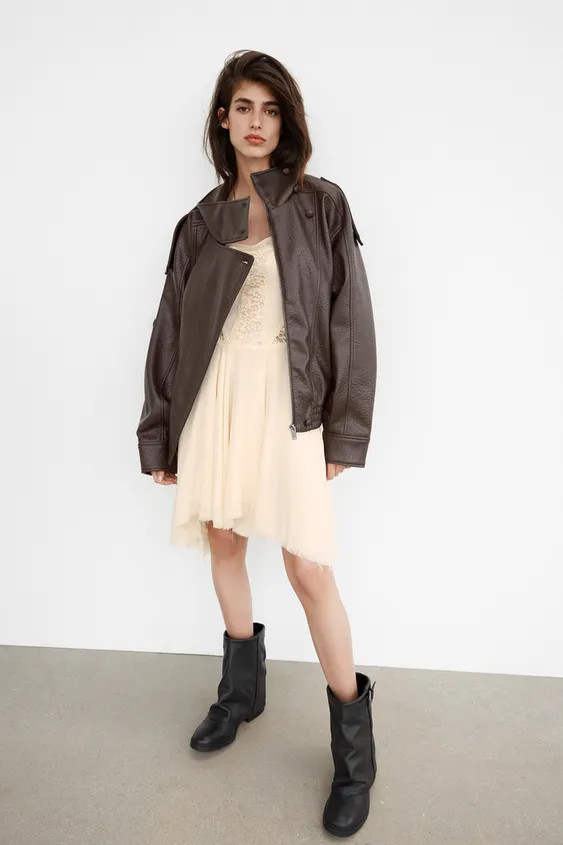 LEATHER EFFECT BIKER JACKET | Zara AU