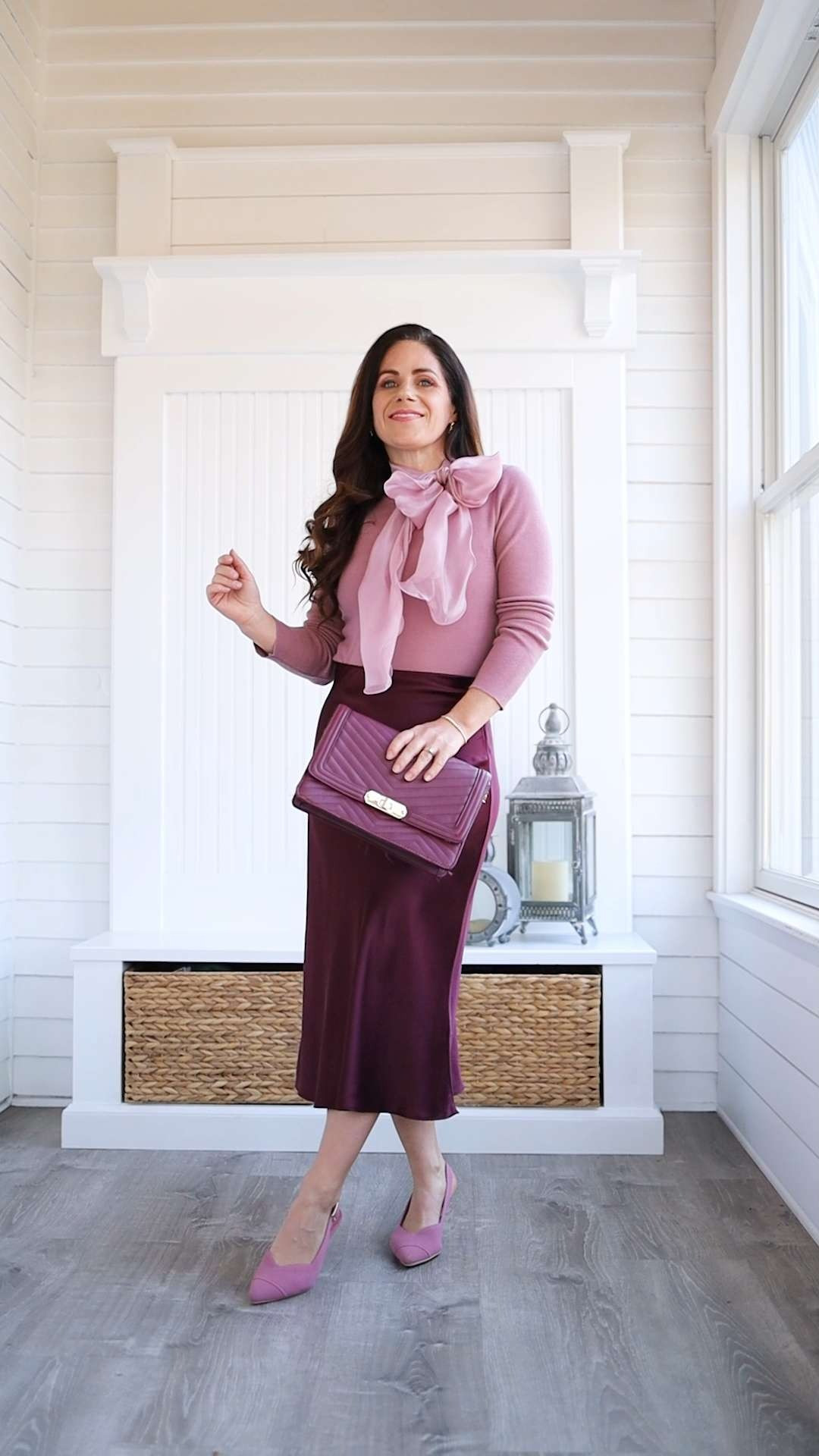 This washable silk midi skirt is the best petite fit I've found - a very flattering cut that skims your curves. The top is a lightweight sweater from Chicwish that you can also purchase through Amazon for speedy shipping. The bow is a self-tie with buttons at the back. 

Wearing the XS in the skirt for sizing reference. I'm 4'11 - measurements 33-26-36

feminine style | pink sweater | silk midi skirt | petite friendly | comfortable heels | slingback heels 

 #LTKValentine #LTKPetite #LTKWorkwear