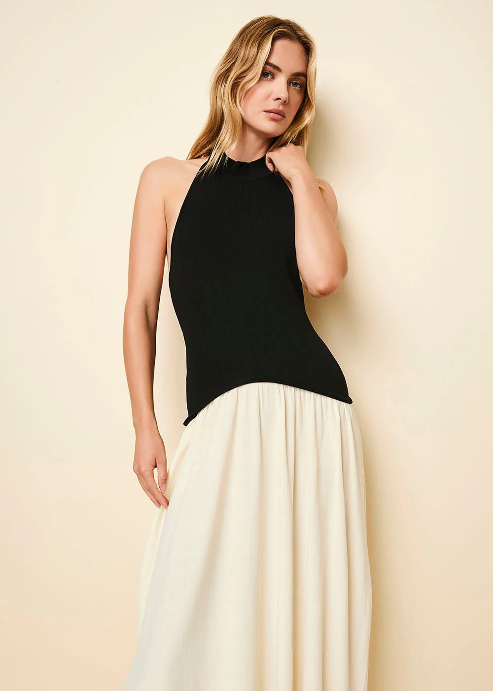 The Halter Soglio Dress In Ecru / Noir | Solid & Striped