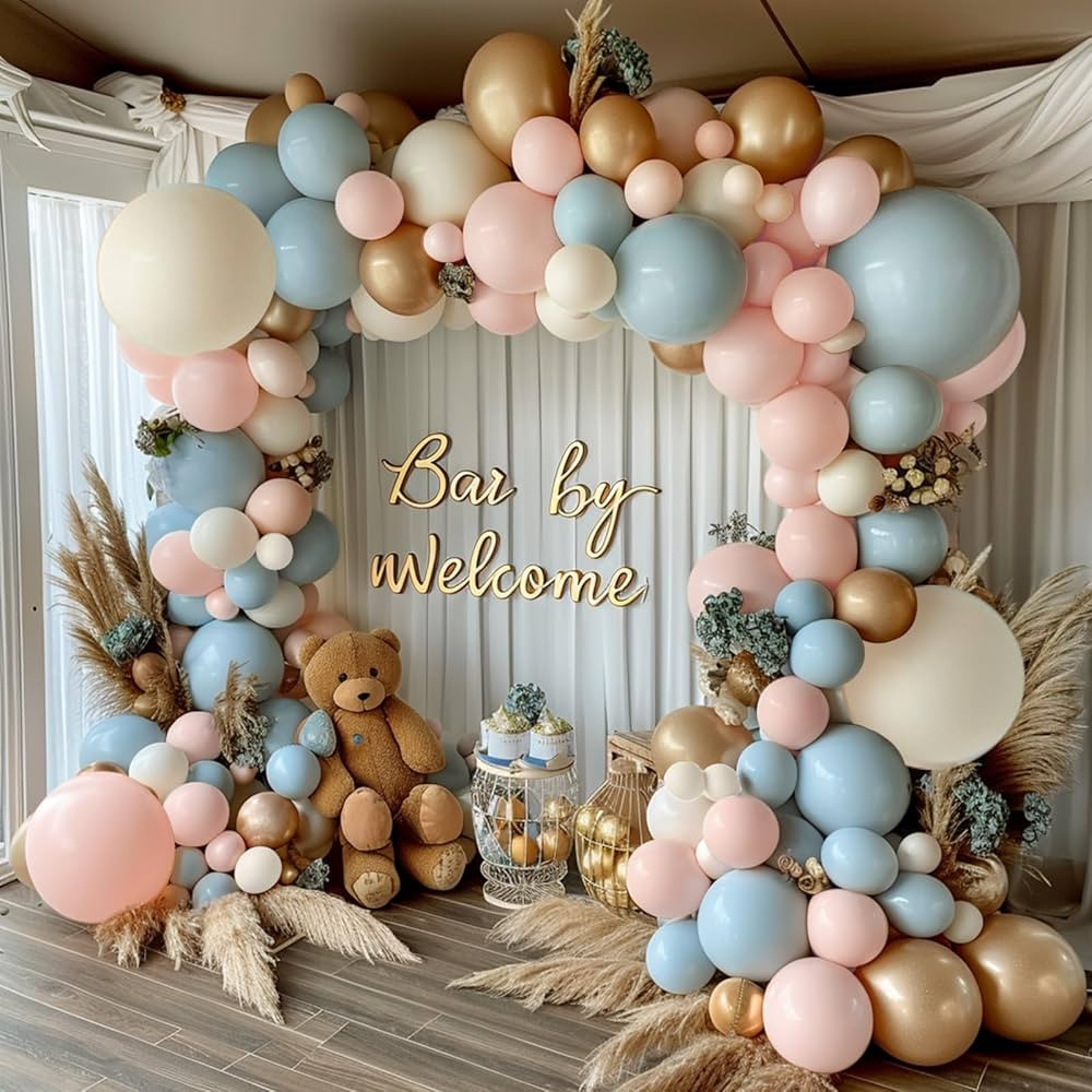 Gender Reveal Balloon Arch Kit, Dusty Pink and Blue Balloons Champagne Gold Sand White Balloons f... | Amazon (US)
