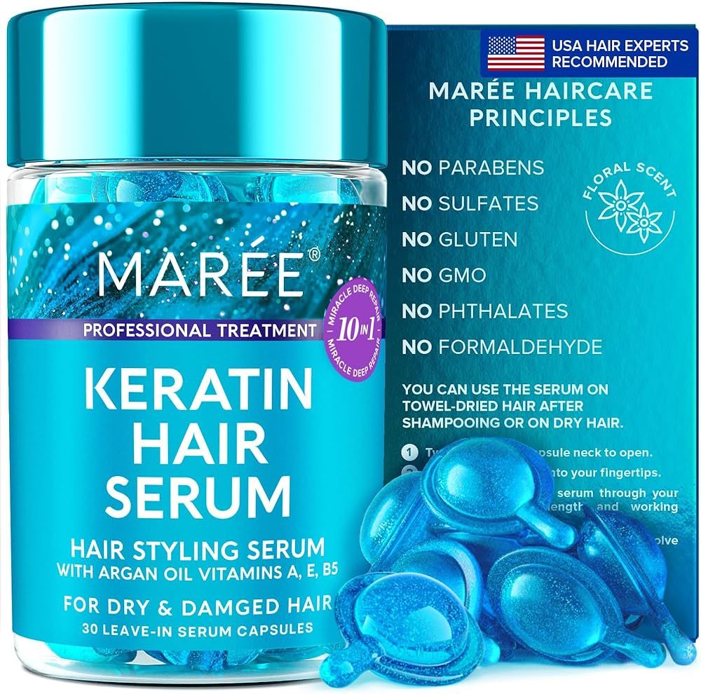 MAREE Hair Styling Serum for Frizzy & Dry Hair - Keratin Styling & Moisturizing Capsules with Avo... | Amazon (US)