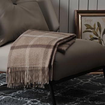 EP Mode 100% Pure Cashmere Throw Blanket Neutral Windowpane | Amazon (US)