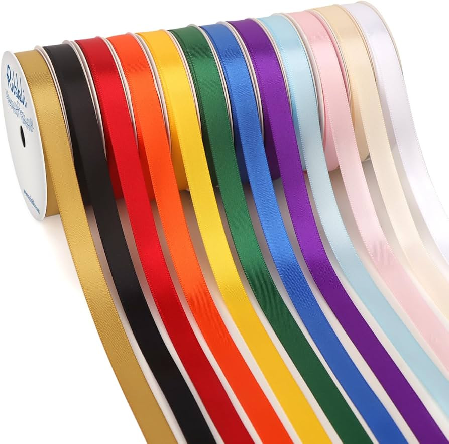 Ribbli Rainbow Satin Ribbon 3/8 Inch x 12 Rolls Total 60 Yards- Colorful Ribbon for Gift Wrapping... | Amazon (US)