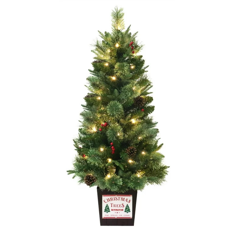 3.5' Pre-Lit Cashmere Pine Green Pre-Decorated Potted Artificial Christmas Tree with 35 Warm Whit... | Walmart (US)