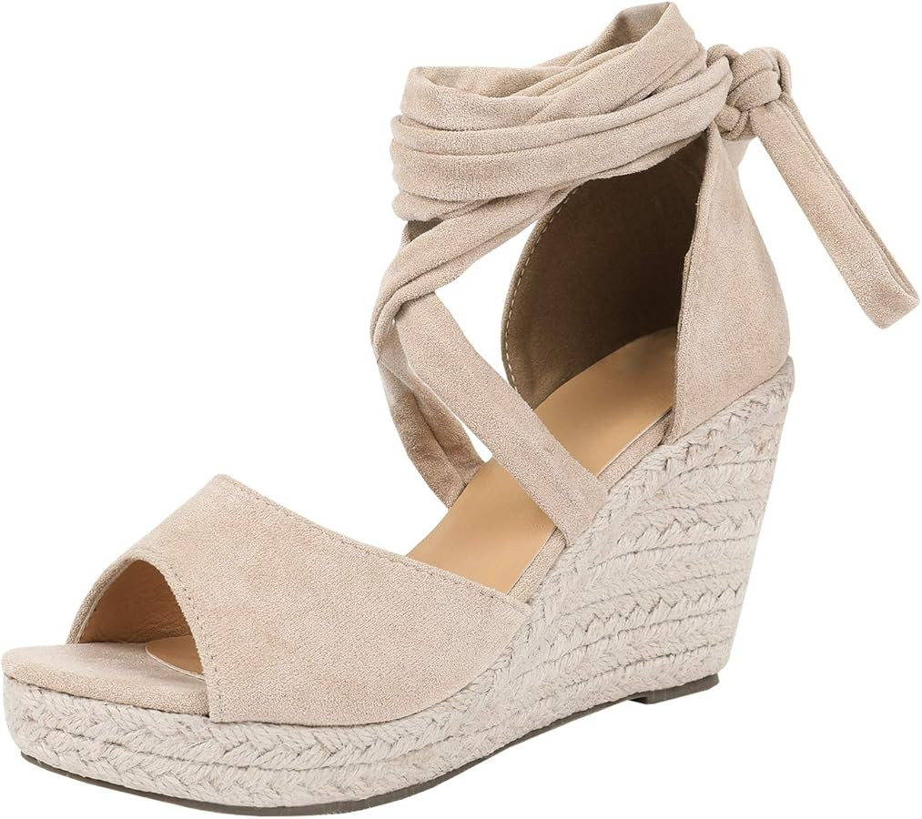 SERAIH Womens Lace up Espadrilles Platform Wedges Sandals Heels Tie Ankle Strap Summer Dress Shoe... | Amazon (US)