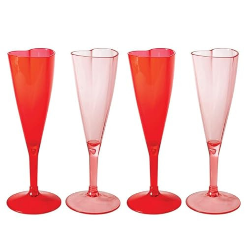 Slant Party Supplies Champagne Flutes - Acrylic Stemmed Glasses with Heart-Shaped Flute, Set of 6, Red/Pink | Amazon (US)