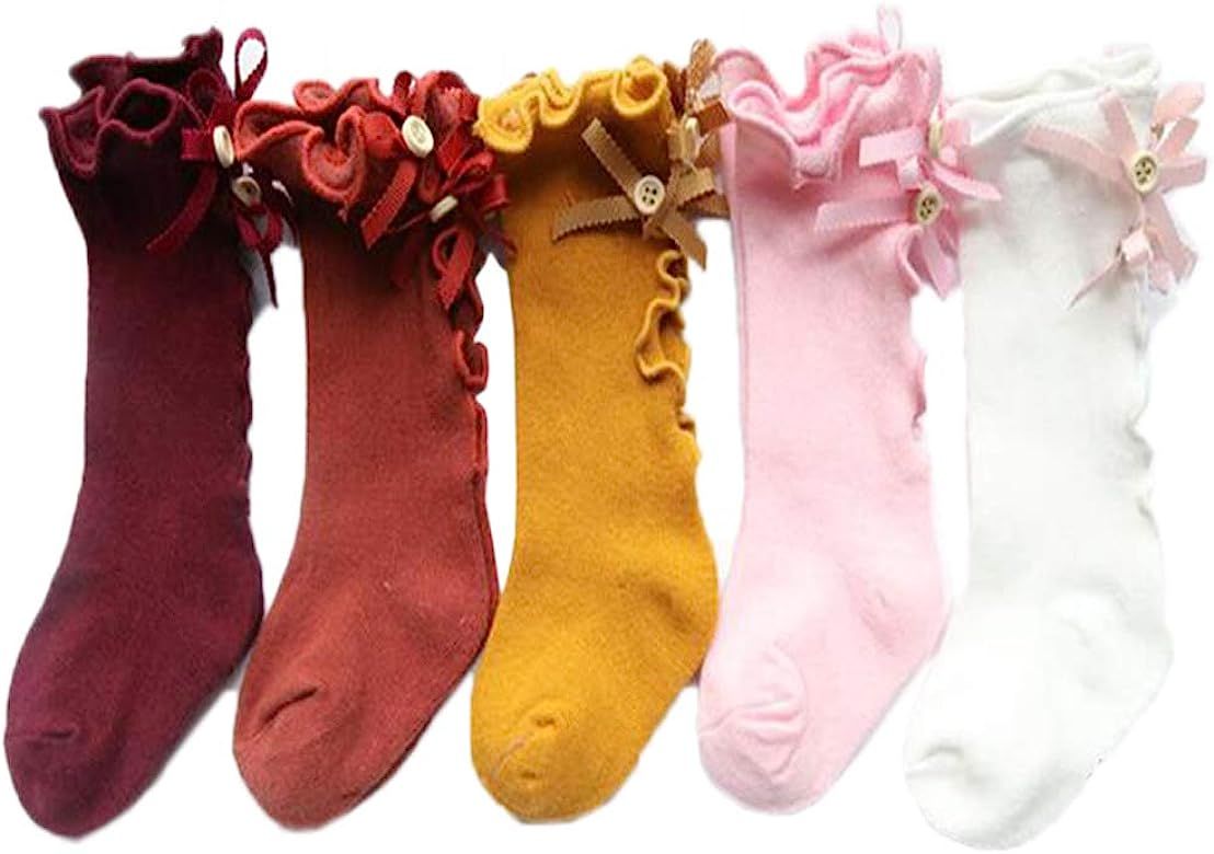 5PACK of Princess Ruffle Stockings, Knee High Socks, Long Socks for Toddler Girl Kids Baby | Amazon (US)