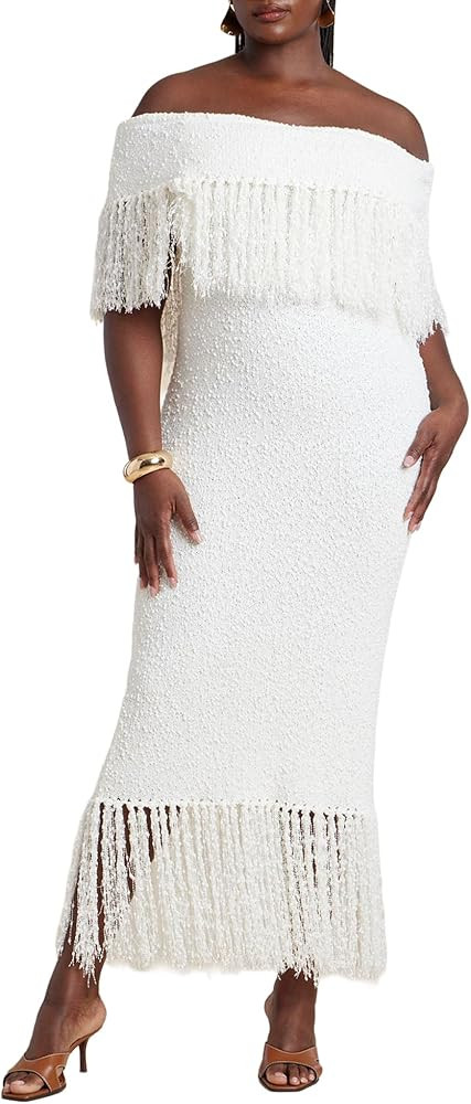 ELOQUII Women's Plus Size Textured Fringe Sweater Dress | Amazon (US)