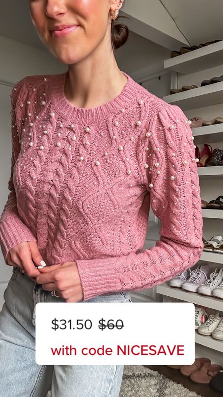 Pearl embellished sweater on sale with code NICESAVE 🤩

Spring sweater // pink sweater// cable knit sweater // light wash jeans // free people jeans // straight leg jeans // spring ott it fit 

#LTKsalealert #LTKfindsunder50 #LTKSeasonal
