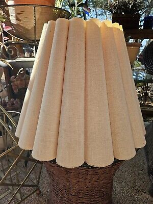 Vintage 15" Mid Century Fluted Beige Linen Scallop Drum Lamp Shade Marks | eBay US