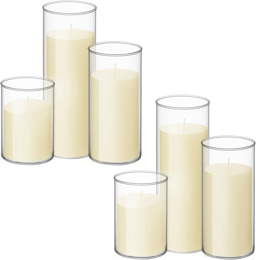 Shihanee Set of 6 Pillar Candles and Glass Cylinder Vases Clear Cylinder Candle Holders for Slim ... | Amazon (US)