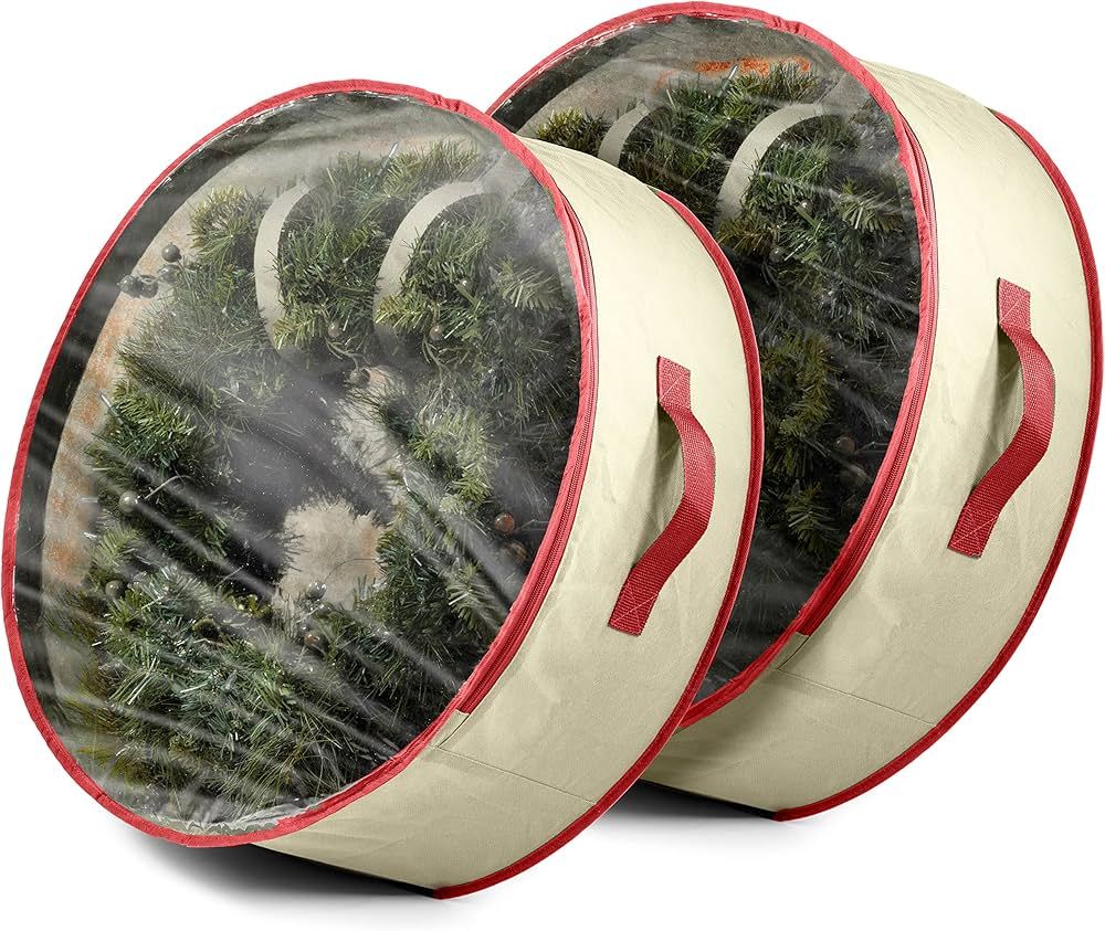ZOBER 2-Pack Christmas Wreath Storage Container Clear Top 36-Inch, Breathable Non-Woven Material - D | Amazon (US)