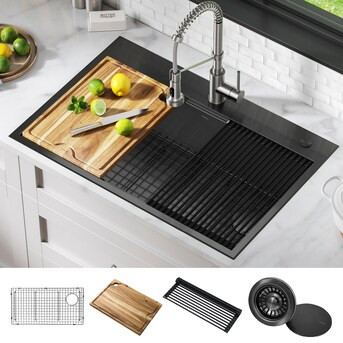 Kraus Kore Dual-mount 33-in x 22-in Pvd Black Stainless Steel Single Bowl Workstation Kitchen Sin... | Lowe's