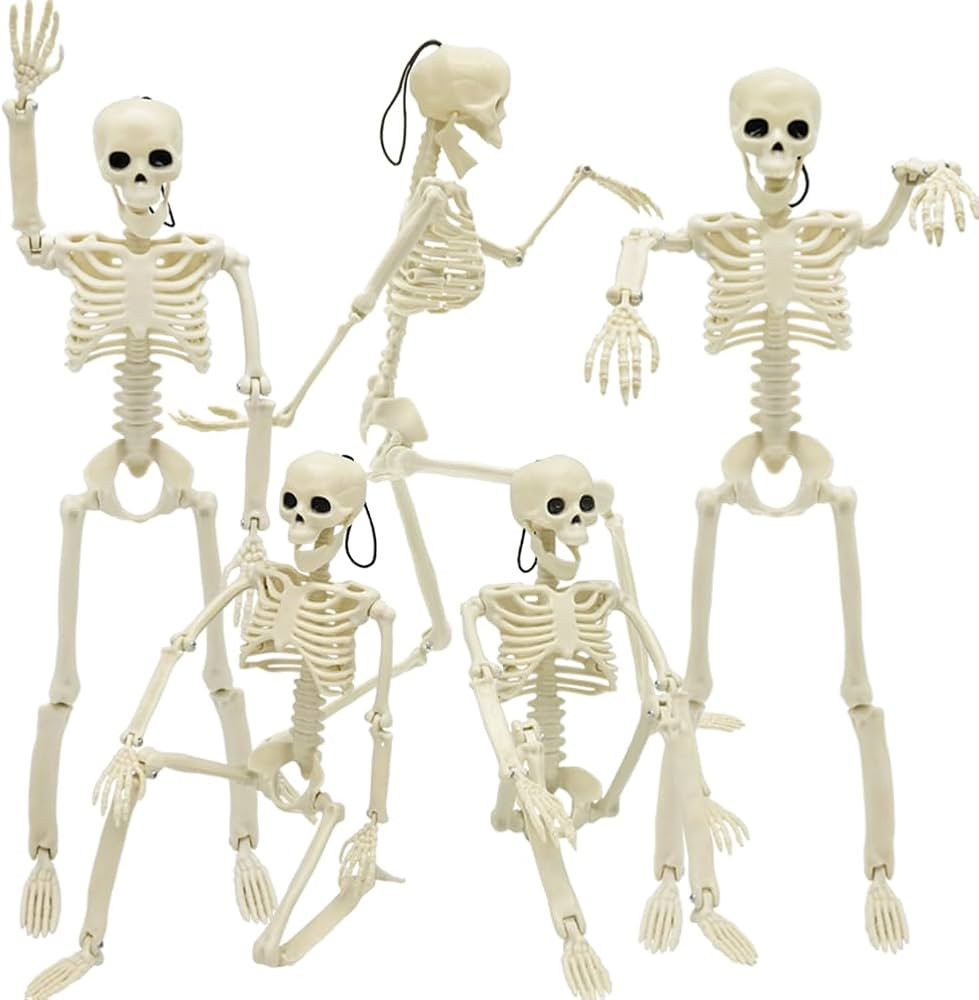 WODMAZ 5 Packs Halloween Skeleton Decorations, 16" Halloween Full Body Mini Skeleton with Movable... | Amazon (US)