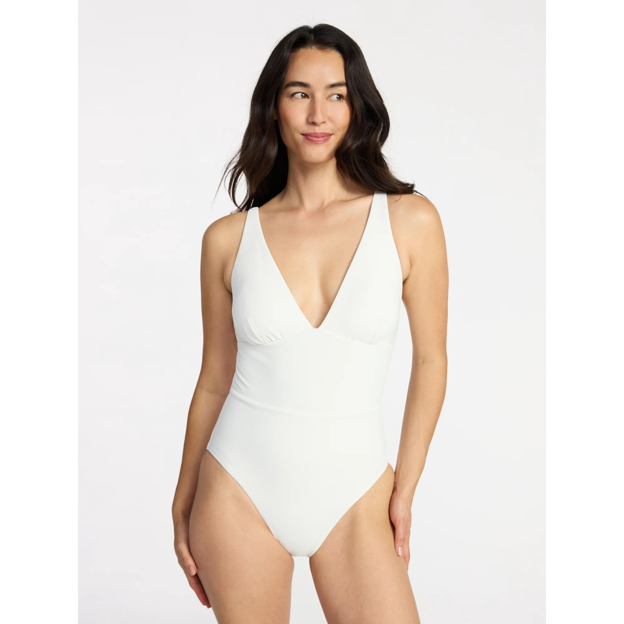 Time and Tru Women's and Women’s Plus Ribbed Plunge One-Piece Swimsuit, Sizes XS-3X | Walmart (US)