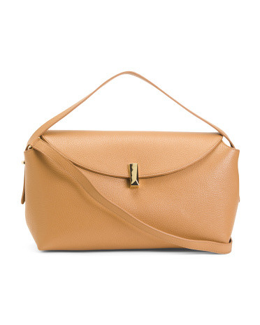 Leather Soft Fold Shoulder Bag With Hardware For Women, Leather/Gold | TJ Maxx