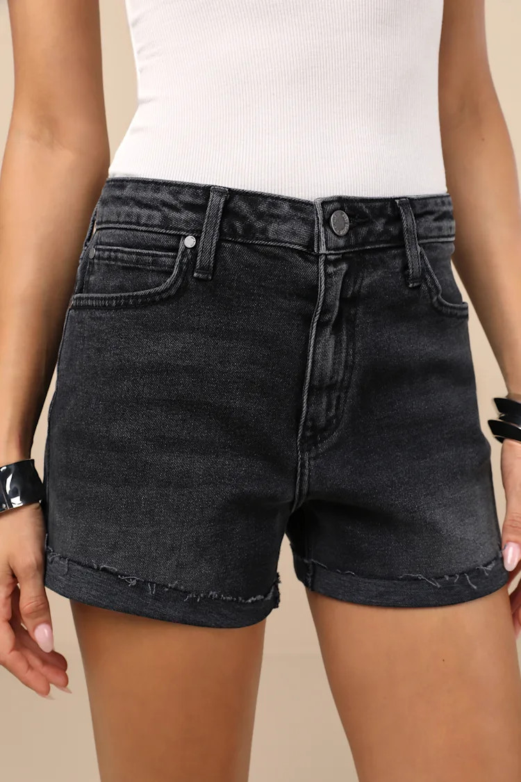 Adisa Washed Black Cuffed Denim Shorts | Lulus