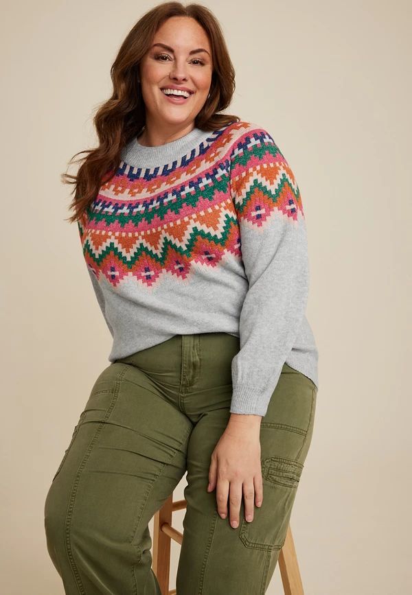 Plus Size Fair Isle Mock Neck Sweater | Maurices