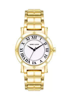 Anne Klein Women's 30 Millimeter Roman Numeral Gold-tone Alloy Bracelet Watch, Gold | Belk