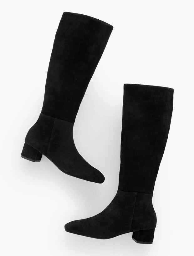 Perla Tall Suede Block Heel Boots | Talbots