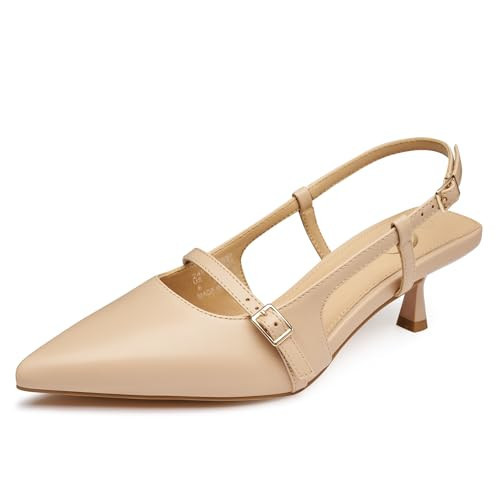 Trary Slingback Kitten Heels for Women,Pointed Toe Closed Toe Pumps,Sexy Nude Shoes Women for Wedding,Size 7.5 | Amazon (US)