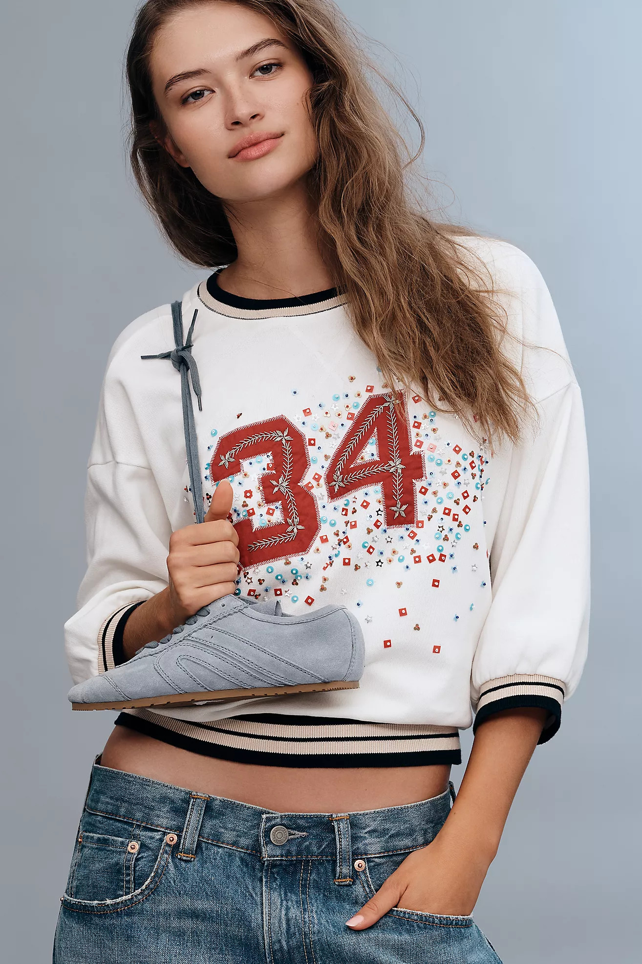 Pilcro Beaded Varsity Crew-Neck Tee | Anthropologie (US)