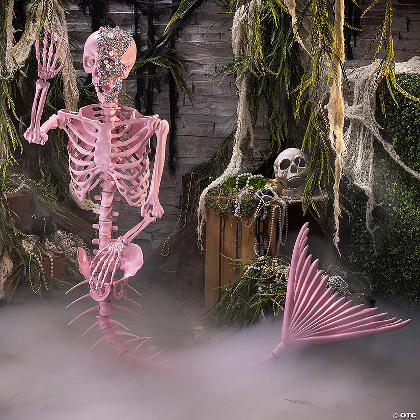 6 ft. Pink Life-Size Jeweled Mermaid Plastic Skeleton Halloween Decoration | Oriental Trading Company