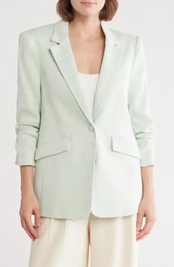 Cinq à Sept Kylie Linen & Cotton Blazer in Minty Delight/Ivory at Nordstrom Rack, Size 0 | Nordstrom Rack